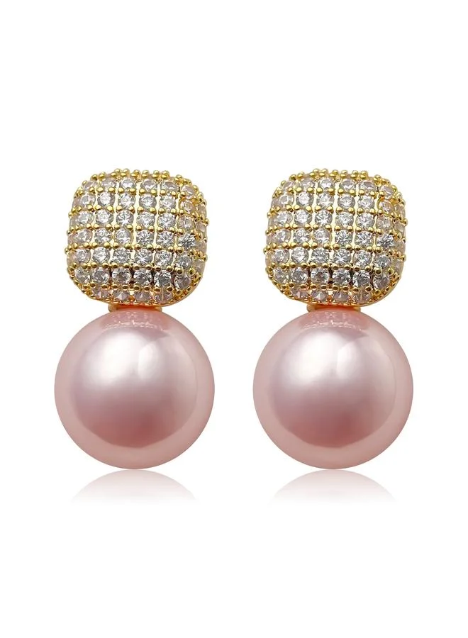 Take Two  Golden Pave Crystal And Pearl Drop Earrings for Women | Best Price UAE