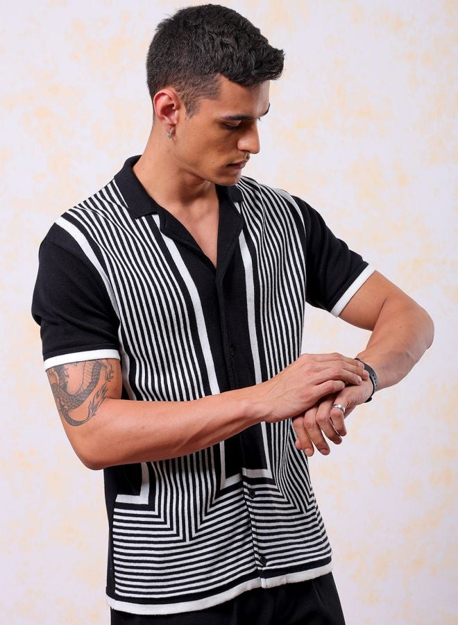 The Indian Garage Co Men Relaxed Fit Striped Half Sleeves Cuban Collar Resort Wear Shirt - Image 4