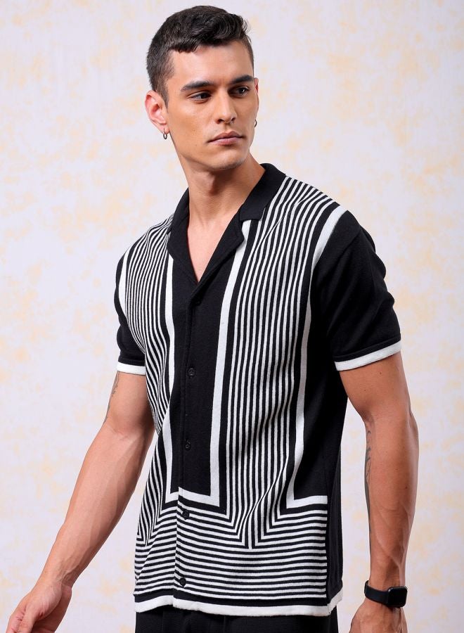 The Indian Garage Co Men Relaxed Fit Striped Half Sleeves Cuban Collar Resort Wear Shirt - Image 3