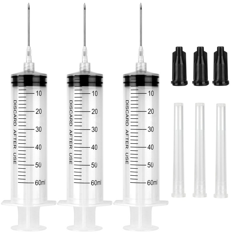 3 Pack 60ml Syringe with Needle 16G 15 and Cap Luer Lock Syringes with Cap for Fluid Suction Injector Drawing Oil Fluid Water Lab