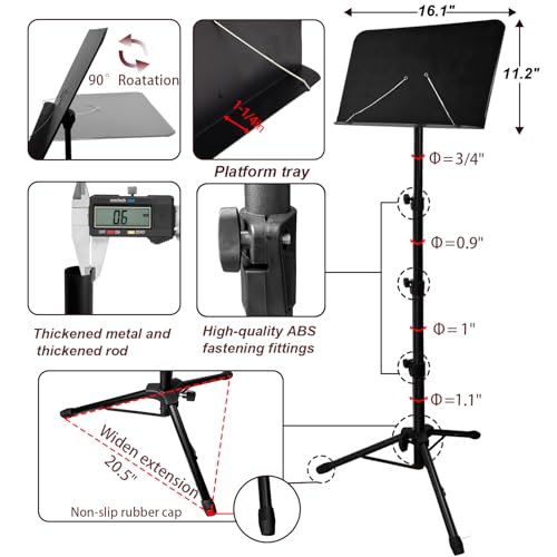 HOLANHING 70IN Sheet Music Stand, Tall Music Stand for Sheet Music Height- Adjustable Music Sheet Stand with Carrying Bag for Guitar, Violin, Ukulele (33-70IN-B) - Image 4