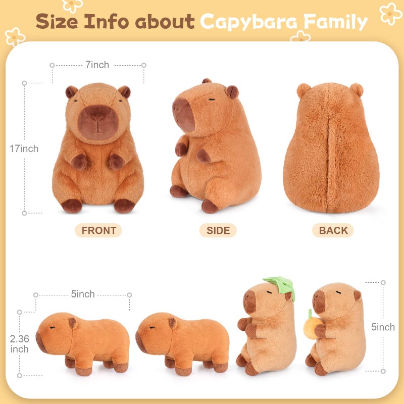 SuzziPals 5-in-1 Sitting Capybara Stuffed Animals with Babies Inside, 5PCS Set Capybara Plush with Mommy & 4 Babie, Soft Pillow Decor, Cute 3 to 8 Year Old Girl Gifts, Imaginative Play Toy(Capibara) - Image 2
