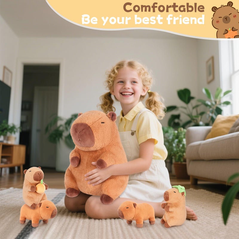 SuzziPals 5-in-1 Sitting Capybara Stuffed Animals with Babies Inside, 5PCS Set Capybara Plush with Mommy & 4 Babie, Soft Pillow Decor, Cute 3 to 8 Year Old Girl Gifts, Imaginative Play Toy(Capibara) - Image 5