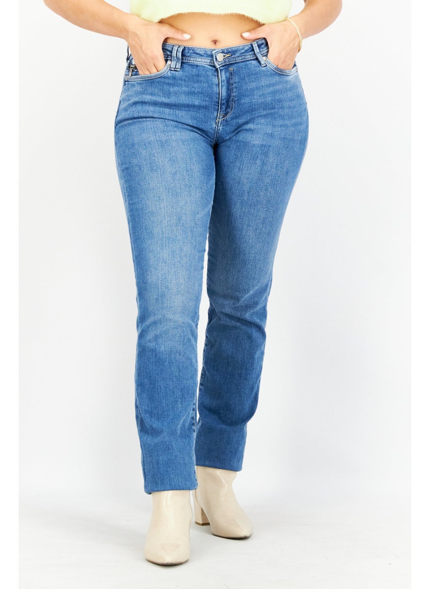 EDC Women Straight Fit Washed Stretchable Jeans, Blue  - Image 1