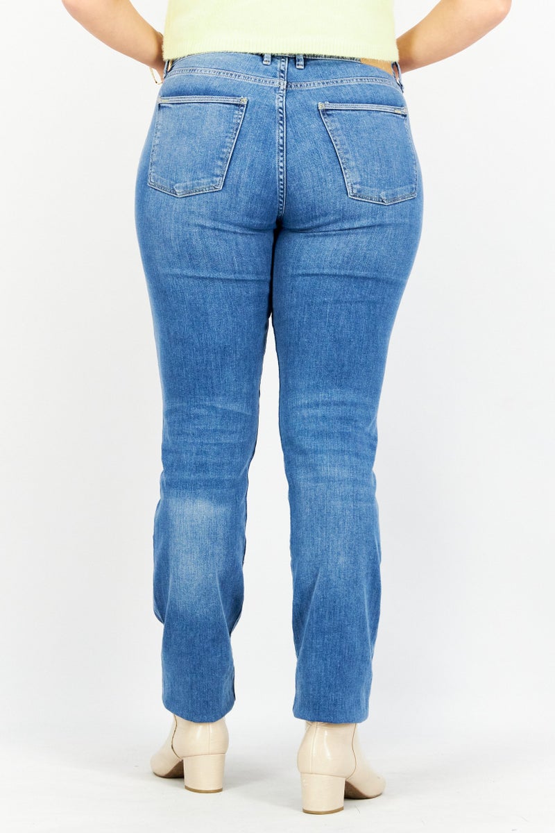 EDC Women Straight Fit Washed Stretchable Jeans, Blue - Image 2