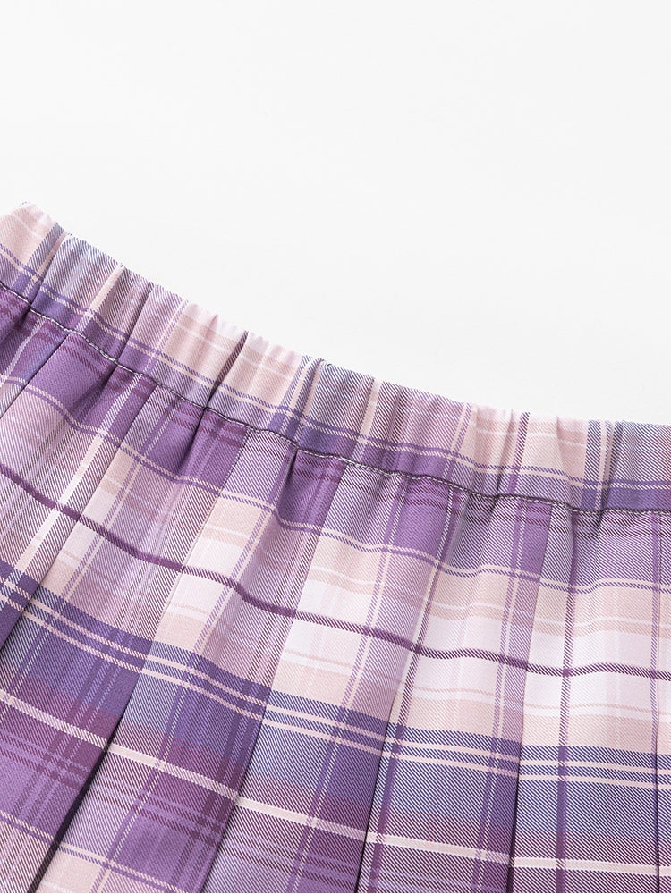 بالابالا تنورة بكسرات وطبعة مربعات للبنات - Image 3