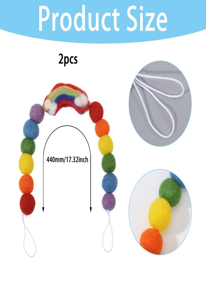 CHGCRAFT 2pcs Rainbow Curtain Tie Backs Felt Ball Curtain Ties Wool Round Ball Beaded Braided Curtain Tiebacks Curtain with Cotton Cord for Curtains Drape Decorative Tie Backs, Rainbow, 17.3inch - Image 2