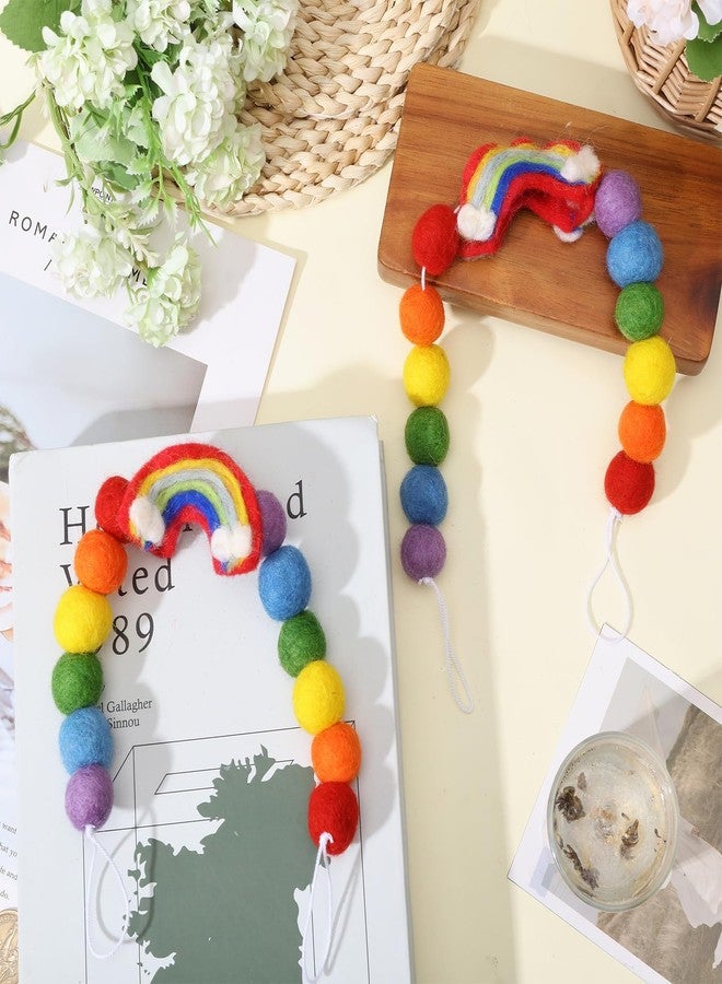 CHGCRAFT 2pcs Rainbow Curtain Tie Backs Felt Ball Curtain Ties Wool Round Ball Beaded Braided Curtain Tiebacks Curtain with Cotton Cord for Curtains Drape Decorative Tie Backs, Rainbow, 17.3inch - Image 4