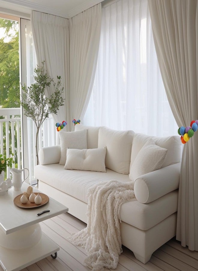 CHGCRAFT 2pcs Rainbow Curtain Tie Backs Felt Ball Curtain Ties Wool Round Ball Beaded Braided Curtain Tiebacks Curtain with Cotton Cord for Curtains Drape Decorative Tie Backs, Rainbow, 17.3inch - Image 5