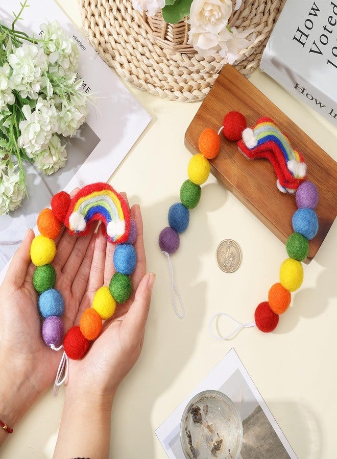 CHGCRAFT 2pcs Rainbow Curtain Tie Backs Felt Ball Curtain Ties Wool Round Ball Beaded Braided Curtain Tiebacks Curtain with Cotton Cord for Curtains Drape Decorative Tie Backs, Rainbow, 17.3inch - Image 3