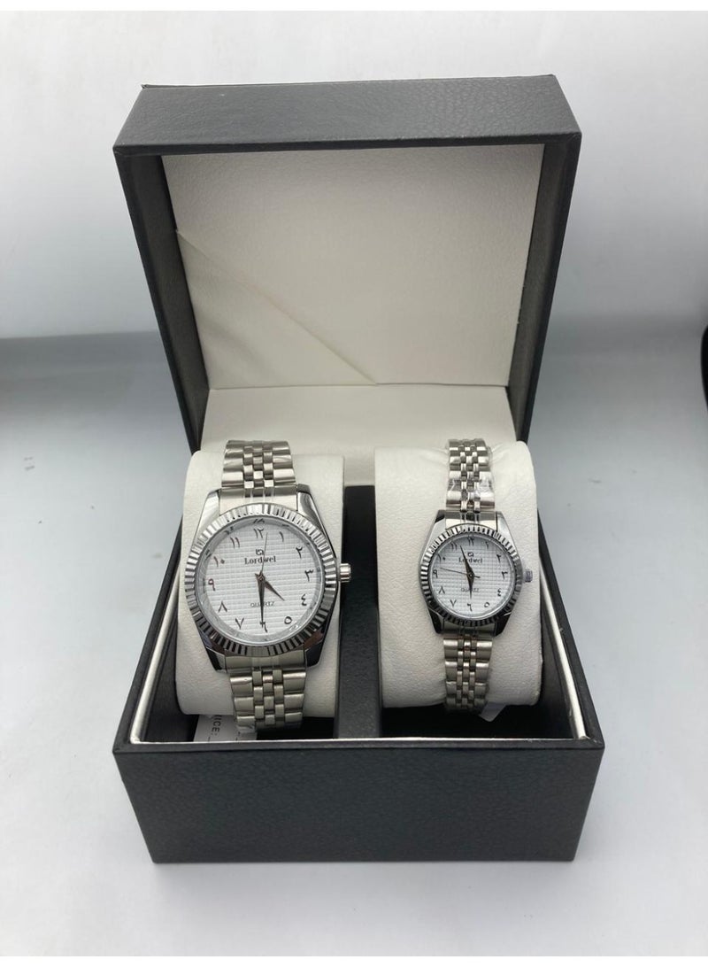 QUARTZ Couple's Waterproof Stainless Steel Strap Quartz Watch Set, Luxury Luminous Waterproof Calendar Watch Gift