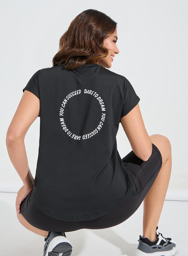 Styli Back Circle Text Detail Cap Sleeve Top  - Image 1