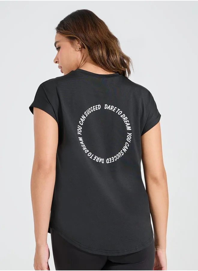 Styli Back Circle Text Detail Cap Sleeve Top
