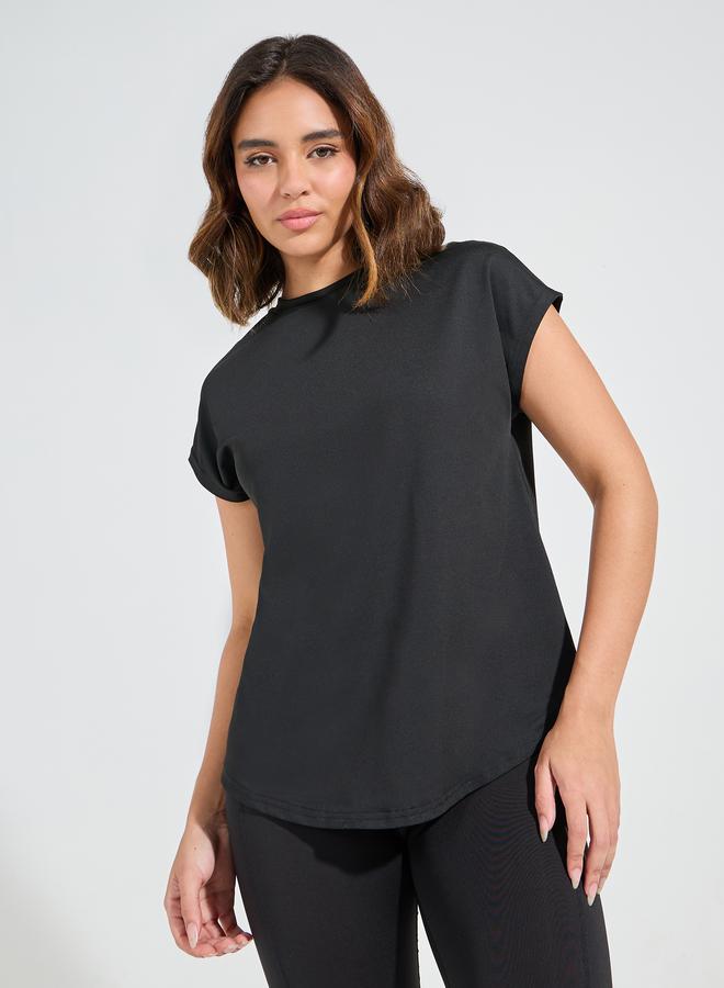 Styli Back Circle Text Detail Cap Sleeve Top  - Image 3