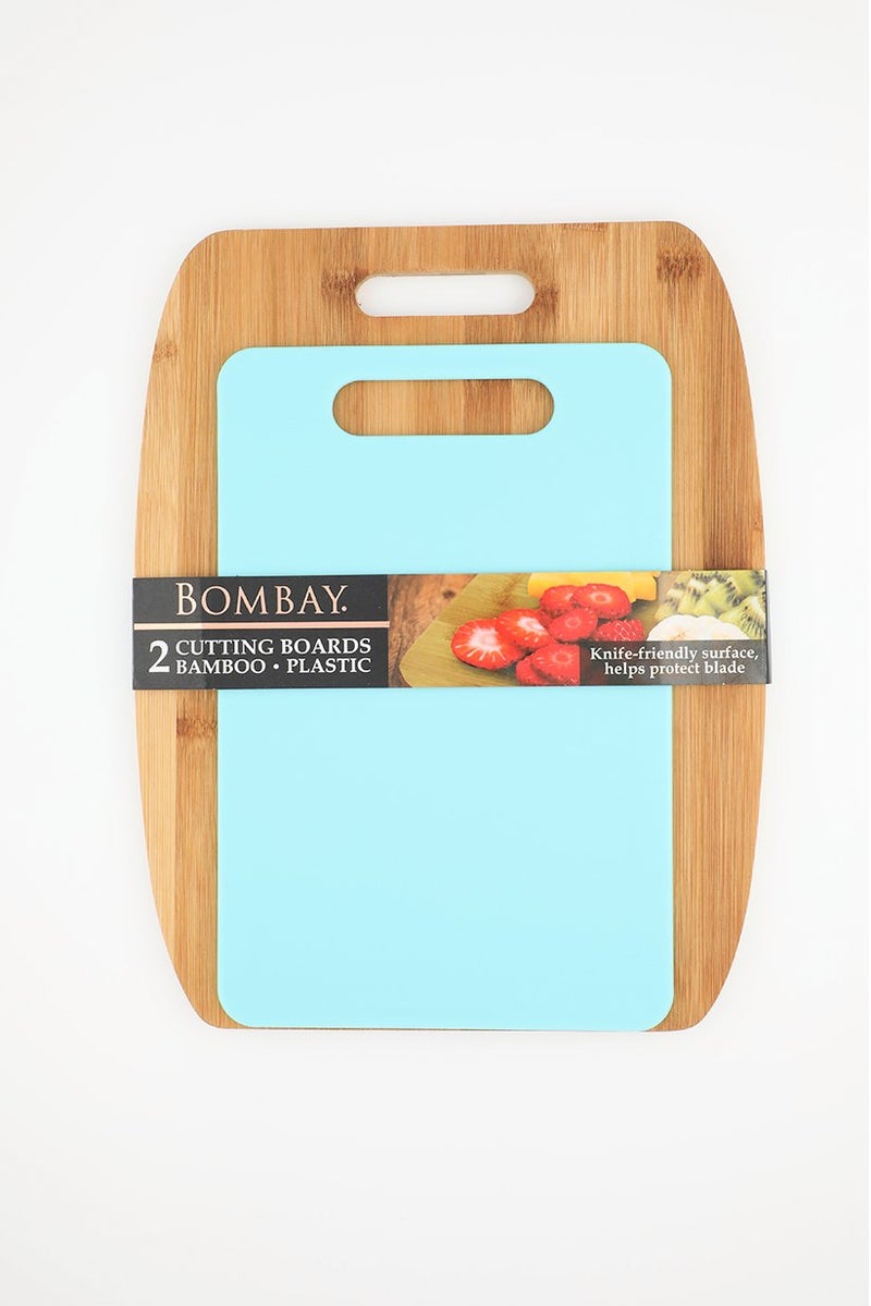 Bombay 2 Pieces Cutting Boards Bamboo Set. Brown and Turquoise  - Image 1