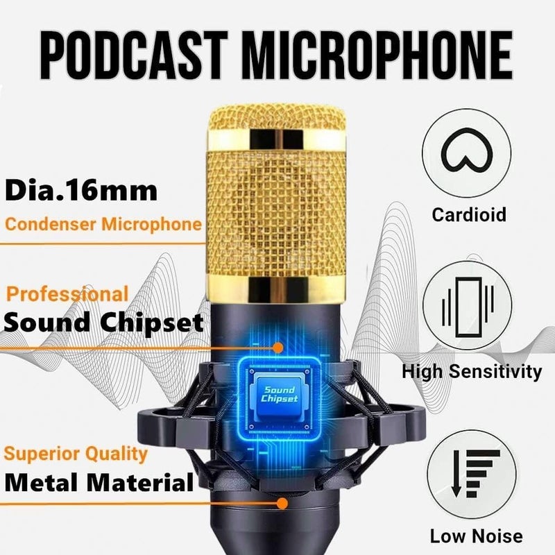 TechBlaze BM800 Condenser Microphone Set with Shock Mount 3.5mm XLR Cable Windproof Cotton & U Shape Audio Splitter for starmaker, Smuel Singing Studio Recording, YouTube (BM 800 Black) - Image 4