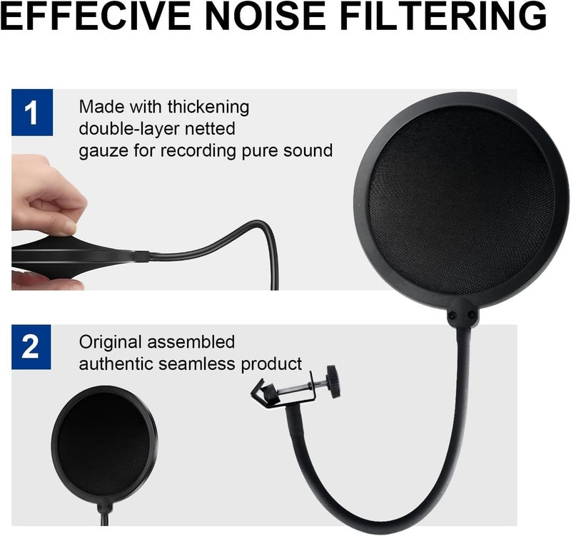 TechBlaze BM800 Condenser Microphone Set with Shock Mount 3.5mm XLR Cable Windproof Cotton & U Shape Audio Splitter for starmaker, Smuel Singing Studio Recording, YouTube (BM 800 Black) - Image 5