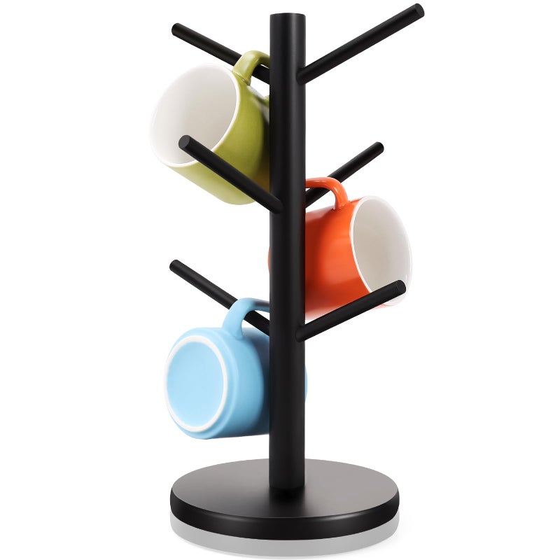 Fertoriy Mug Holder Tree, Thicker Base Coffee Cup Holder for Countertop, Sturdy Wood Coffee Mug Hanger with 6 Hooks, Non-Slip Cup Rack for Home Storage and Organizer - Image 1