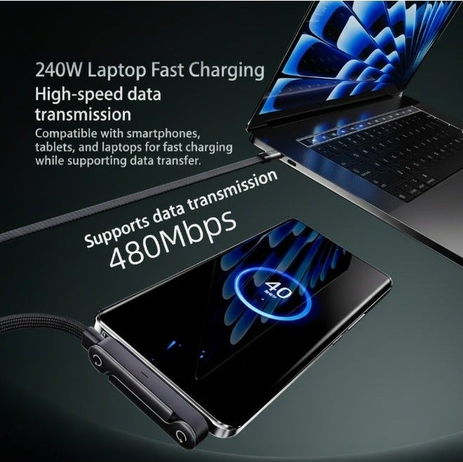 Kamins Collection 240W USB-C Cable with Built-in Foldable Stand - Image 4