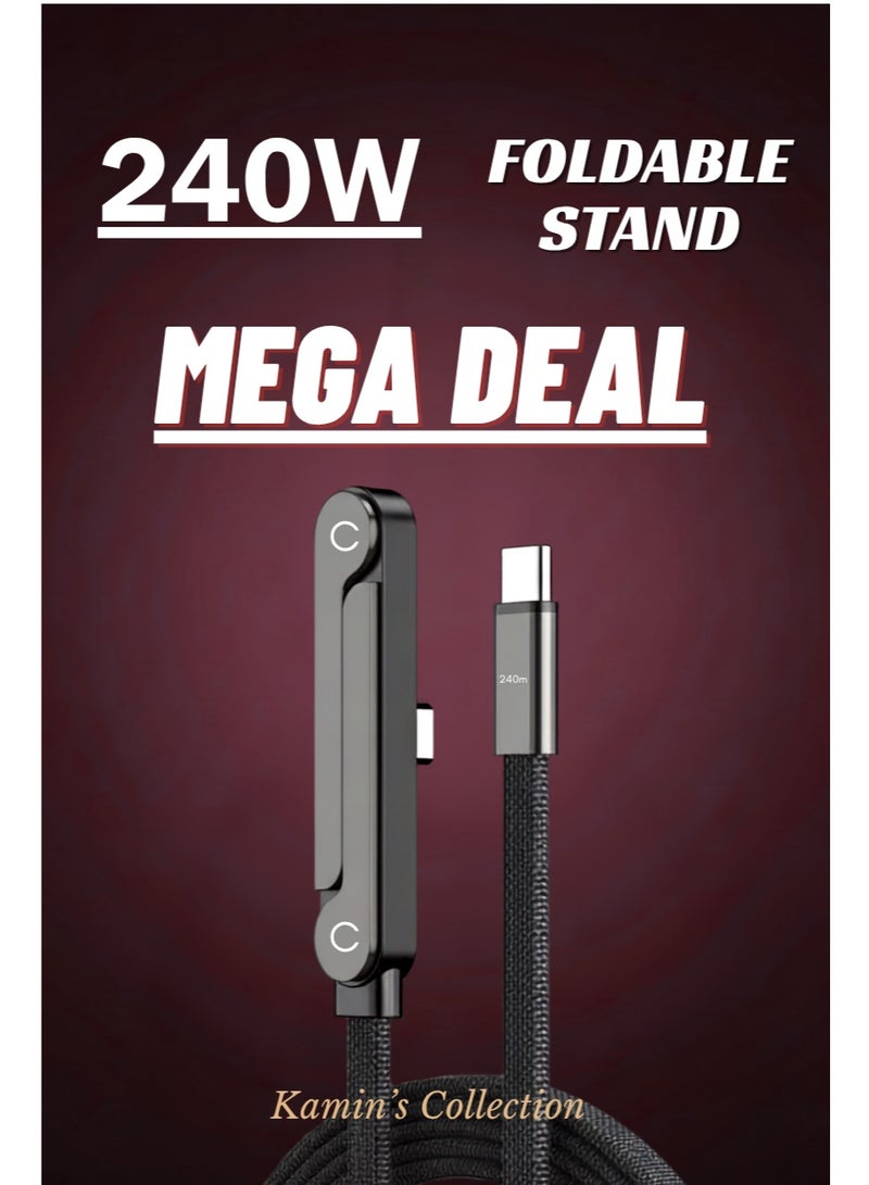 Kamins Collection 240W USB-C Cable with Built-in Foldable Stand - Image 1