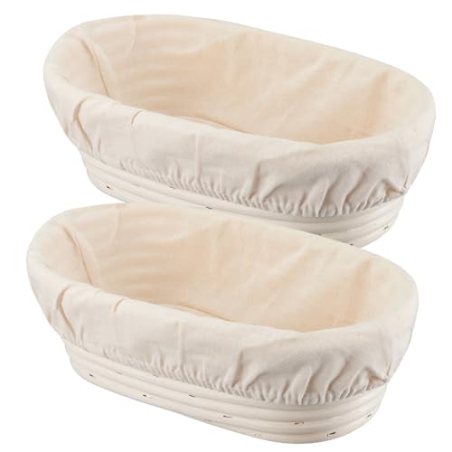 Dimpola Banneton Bread Proofing Basket Banneton Basket Set Sourdough Proofing Basket Round Proofing Bowls Handmade Rattan Baskets and Liners Oval 10 inch set of 2 - Image 1