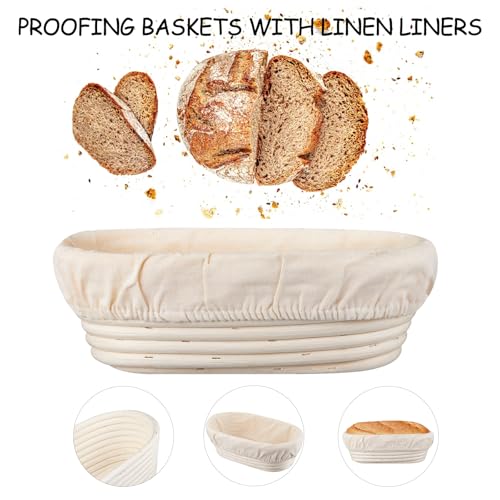 Dimpola Banneton Bread Proofing Basket Banneton Basket Set Sourdough Proofing Basket Round Proofing Bowls Handmade Rattan Baskets and Liners Oval 10 inch set of 2 - Image 3