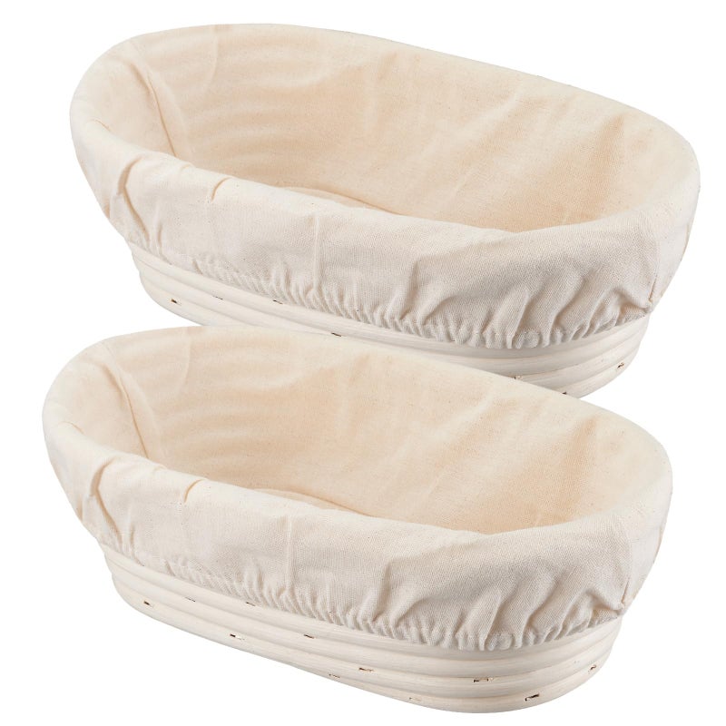 Dimpola Banneton Bread Proofing Basket Banneton Basket Set Sourdough Proofing Basket Round Proofing Bowls Handmade Rattan Baskets and Liners Oval 10 inch set of 2 - Image 2
