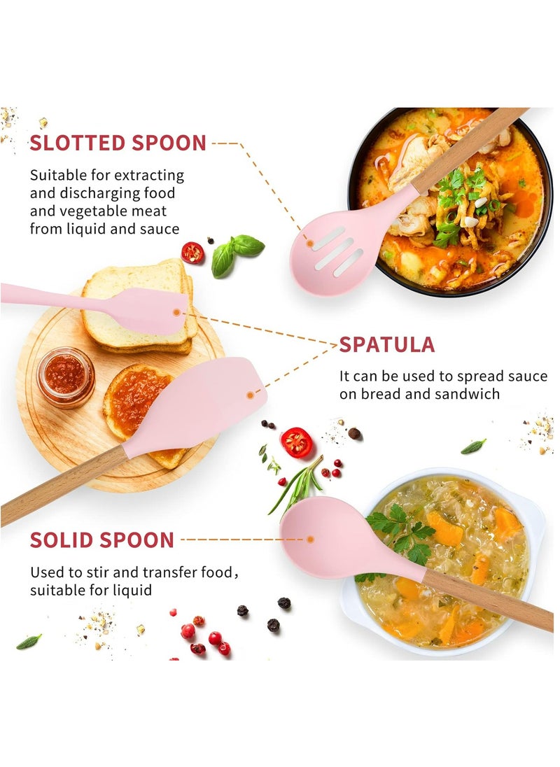 RollsTimi  12-Piece Barreled Cooking Utensils Set With Wooden Handle Pink  - Image 2