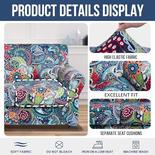 hyha Couch Cover, Loveseat Covers, Floral Pattern, Stretch, Printed, 3 Pieces, Sofa Slipcovers, for 2 Separate Cushion Couch Sofa, Washable Furniture Protector for Dogs(Loveseat, Paisley Floral) - Image 4