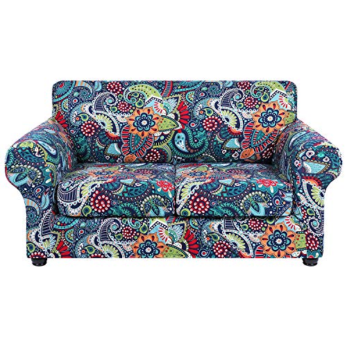 hyha Couch Cover, Loveseat Covers, Floral Pattern, Stretch, Printed, 3 Pieces, Sofa Slipcovers, for 2 Separate Cushion Couch Sofa, Washable Furniture Protector for Dogs(Loveseat, Paisley Floral) - Image 1