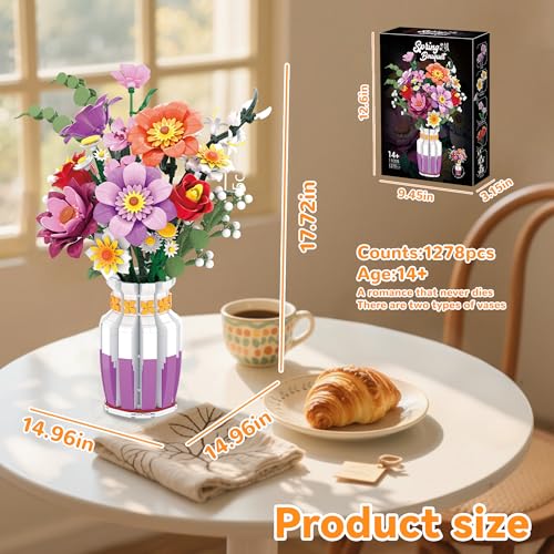 ZONECYTD Flowers Bouquet Building Set Wildflower with Vase Compatible with Lego Botanical Collection for Adults Women Girls 14 Home Office Decor - Image 5