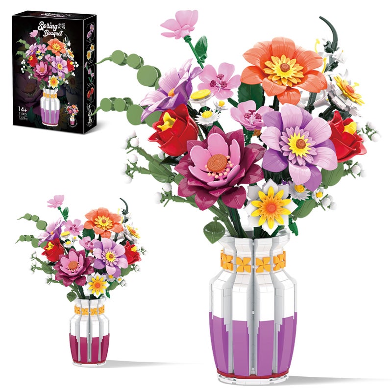ZONECYTD Flowers Bouquet Building Set Wildflower with Vase Compatible with Lego Botanical Collection for Adults Women Girls 14 Home Office Decor - Image 3