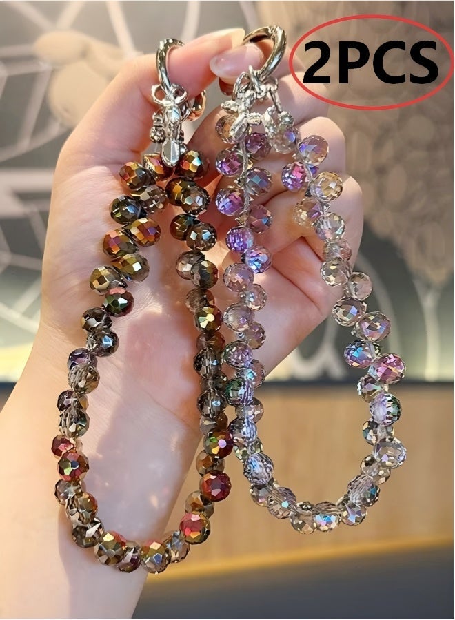 2 Pcs Crystal Phone Wrist Strap Phone Charm Chain Keychain Beaded Cellphone Lanyard with Tether Tab Hands-Free Wristlet Bracelet Wrist Grip Strap for Women - Image 1