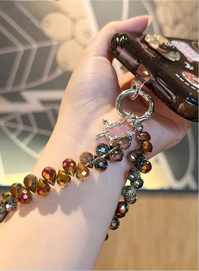 2 Pcs Crystal Phone Wrist Strap Phone Charm Chain Keychain Beaded Cellphone Lanyard with Tether Tab Hands-Free Wristlet Bracelet Wrist Grip Strap for Women - Image 5