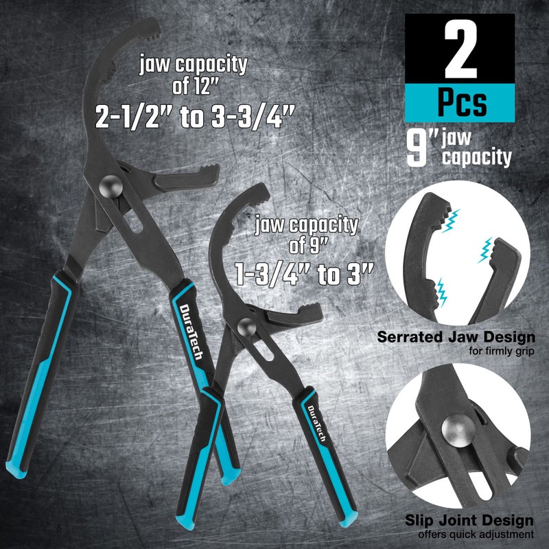 DURATECH 8-Piece Oil Filter Swivel Wrench Set, Wrenches Cover 2-3/4" to 5-1/4", 9" & 12" Adjustable Oil Filter Pliers, Universal 3-Jaw Removal Tool with 1/2" to 3/8" Adapter, Organized in Storage Case - Image 4