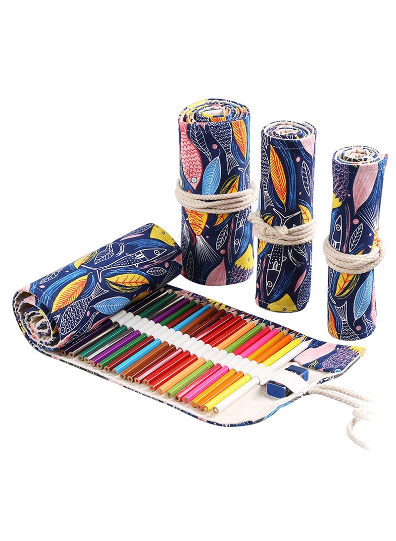 Portable Roll Up Canvas Pen Pencil Case Multicolour