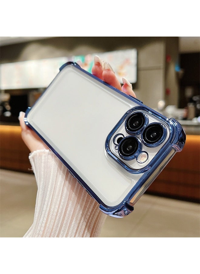 NIBEMINENT Electroplated Four Corner Anti Drop Protective TPU Case Cover For iPhone 16 Plus, Blue