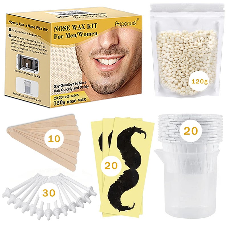 Nose Wax Kit  120g White Wax Includes 30 Applicators for Quick  Painless Nose Hair Removal Long Lasting Perfect for Men and Women 2030 Uses