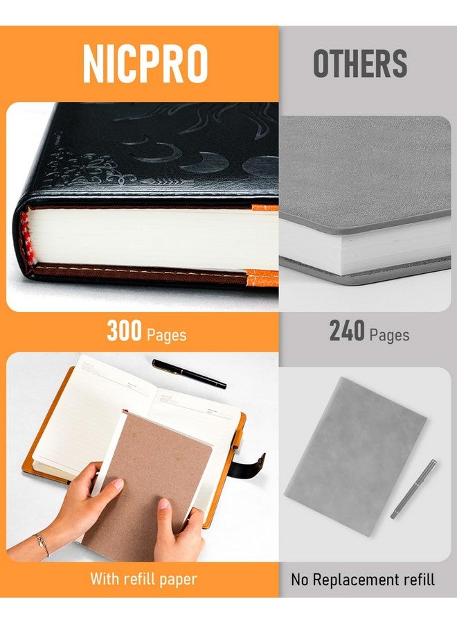 نيكبرو دفتر يوميات A5 مع قفل، 300 جرام لكل متر مربع، 300+300 صفحة مع قفل، مجموعة دفتر ملاحظات بكلمة مرور مع قلم ودفتر ملاحظات قابل لإعادة التعبئة - مثالي للرجال والنساء الذين يكتبون الملاحظات - غلاف مقوى من الجلد الأسود مقاس 8.5 × 5.9 بوصة - Image 2