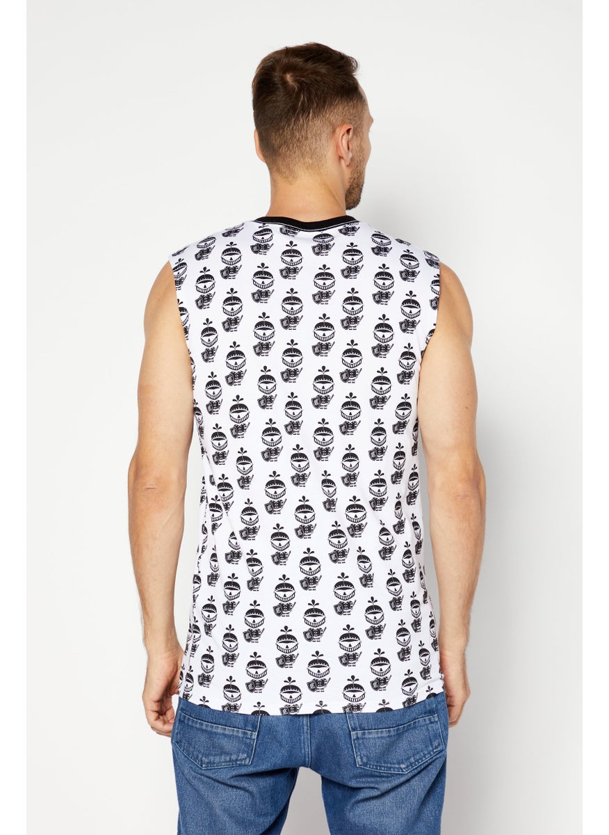 Karl Lagerfeld - Men Round Neck Sleeveless Brand Logo Tank Vest, White/Black - Image 1