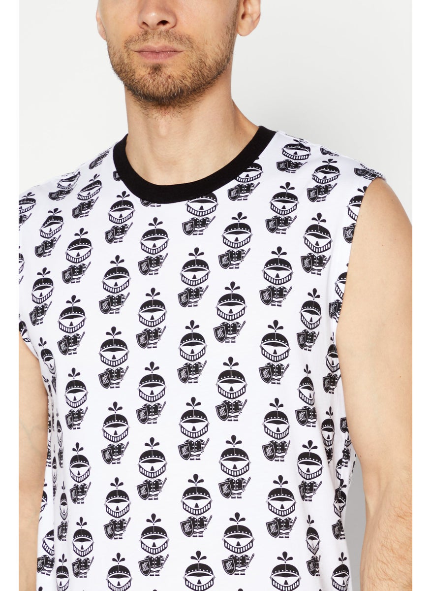 Karl Lagerfeld - Men Round Neck Sleeveless Brand Logo Tank Vest, White/Black - Image 1