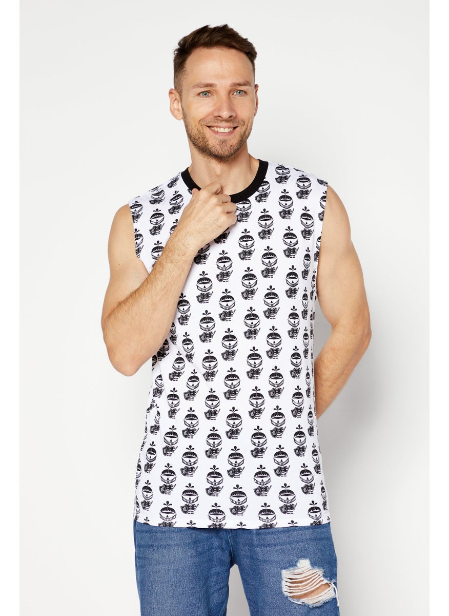 Karl Lagerfeld - Men Round Neck Sleeveless Brand Logo Tank Vest, White/Black - Image 1