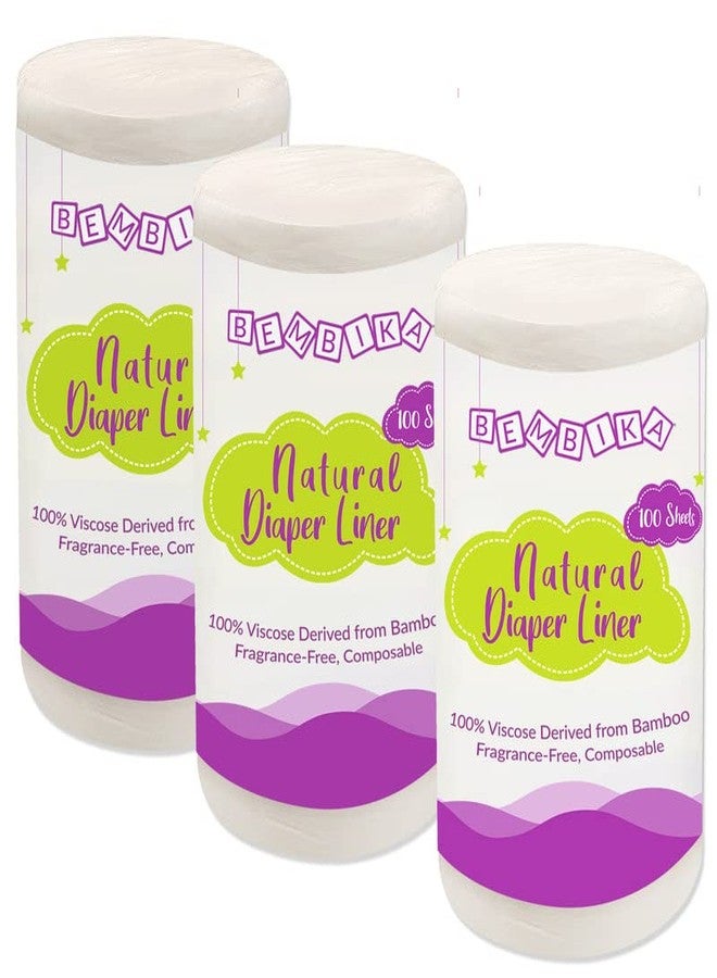 Bembika Bamboo Diaper Liners Disposable for Unisex baby, Chlorine Free, Compostable, Dye Free, Cloth Diaper Insert Liner, 300 Sheets - Image 2