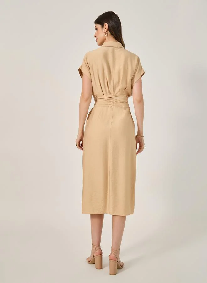 Styli Belted Linen Midi Dress