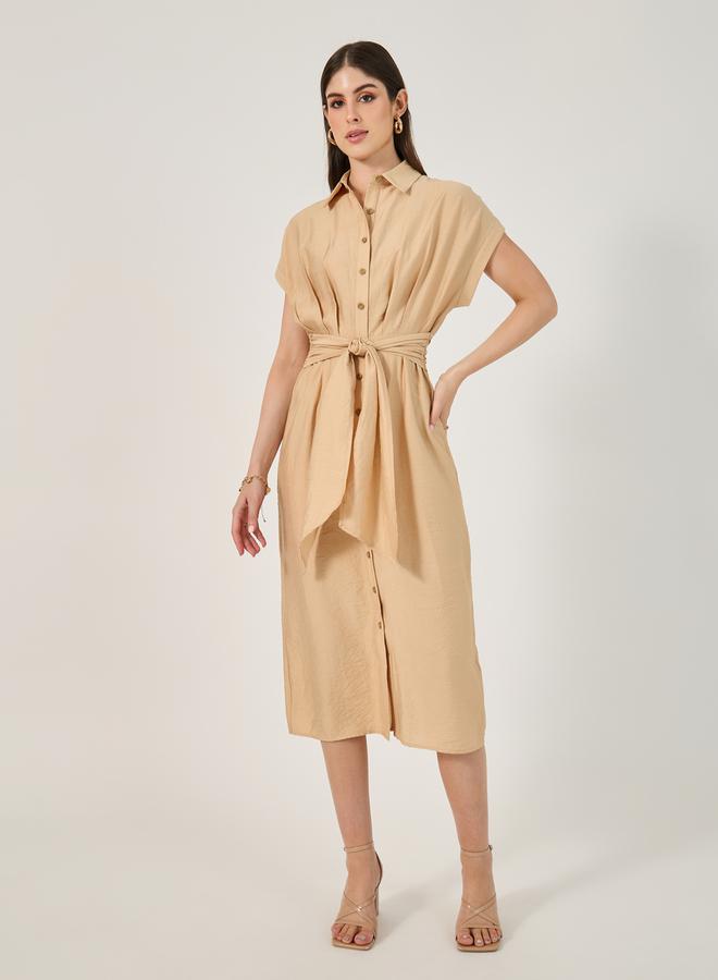 Styli Belted Linen Midi Dress - Image 2