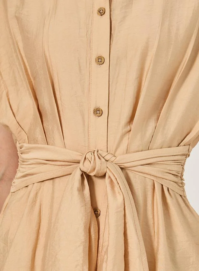 Styli Belted Linen Midi Dress