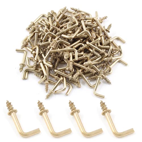 Bivethoi 150pcs Tiny L Hooks for Hanging, Mini Right Angle Screw Hooks 1/2 Inch Square Bend Hooks, Gold L Shaped Hooks 90 Degree Screw Hooks, 7 Shape Hook Self Tapping Screw Hooks Metal Screw in Hooks - Image 1