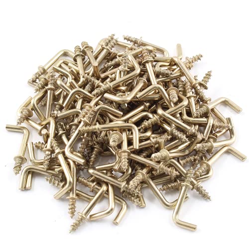 Bivethoi 150pcs Tiny L Hooks for Hanging, Mini Right Angle Screw Hooks 1/2 Inch Square Bend Hooks, Gold L Shaped Hooks 90 Degree Screw Hooks, 7 Shape Hook Self Tapping Screw Hooks Metal Screw in Hooks - Image 5