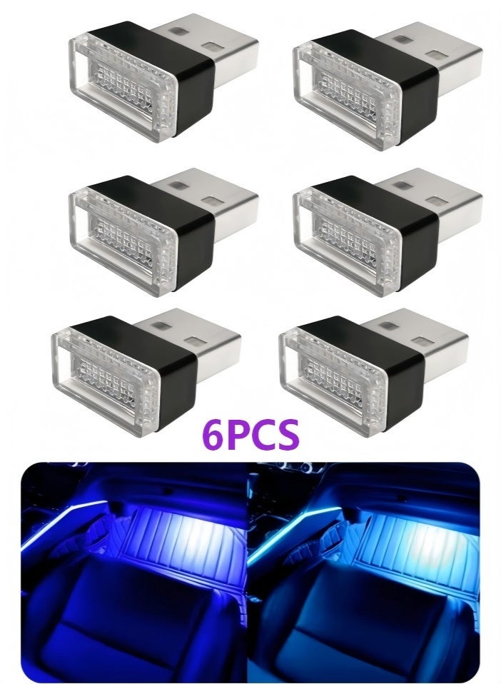6 مصابيح LED داخلية للسيارة تعمل بمنفذ USB، مصباح ليلي ديكوري يعمل بمنفذ USB، طقم إضاءة محيطية محمول للسيارة، ملحقات داخلية عالمية لمعظم السيارات (أزرق وأزرق ثلجي) - Image 1
