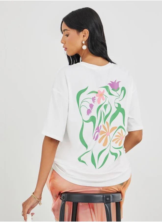 تايك تو Take Two Graphic Print Round Neck Oversized T-Shirt